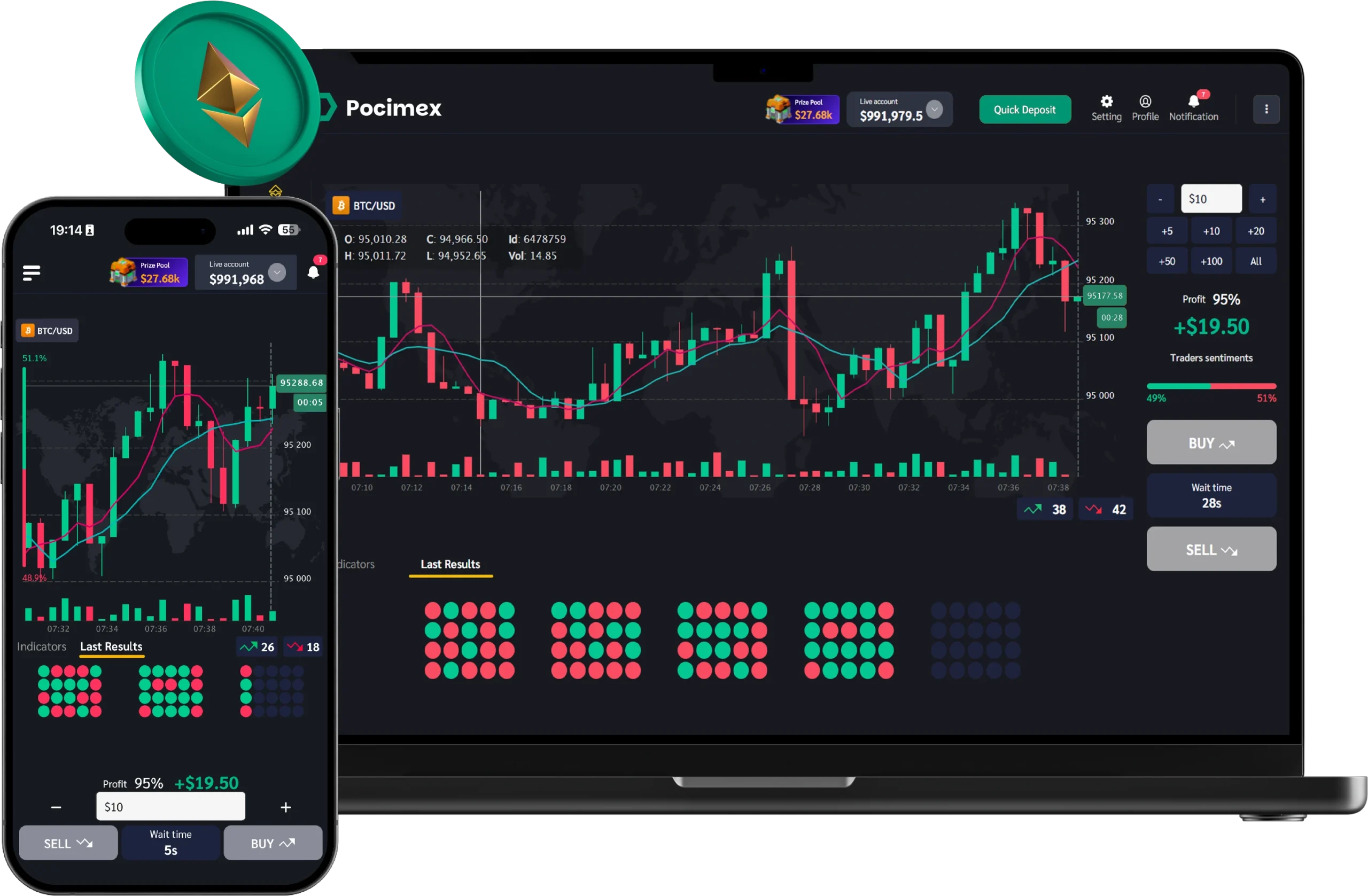 Giao diện nền tảng Pocimex hỗ trợ giao dịch và kiếm tiền trực tuyến